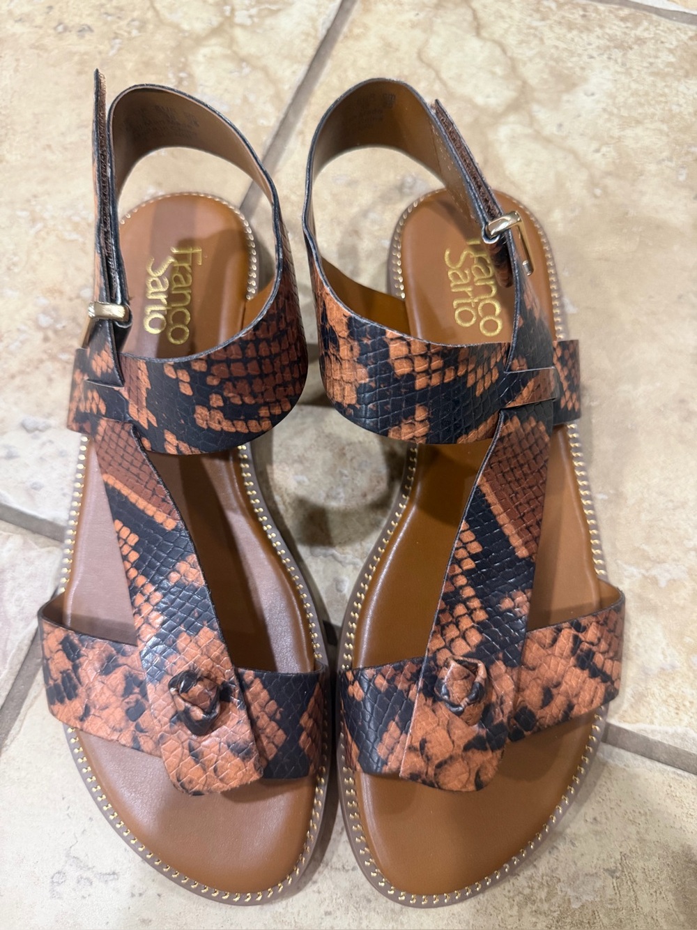 Franco Sarto Glenni Snake Print Strappy Sandals Brown Black Womens 8 M